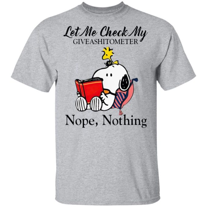 Snoopy & Woodstock Let Me Check My Givashitometer Shirt – Engaging Design for Snoopy Fans!