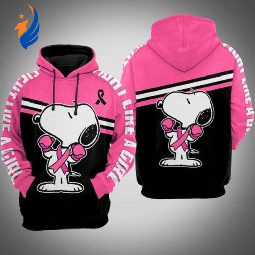 Snoopy Breast Cancer Awareness Hoodie: Fight Like A Girl - All Over Print - Size 127