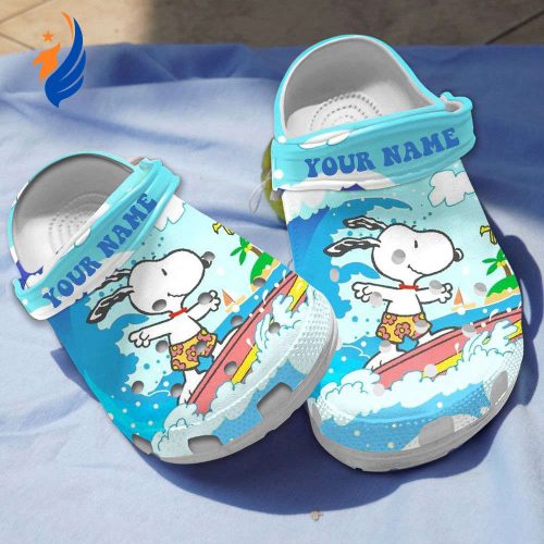 Snoopy Surfing Time Blue Clogs For Kids And Adults Snoopy Surfing Time Blue Clogs For Kids And Adults