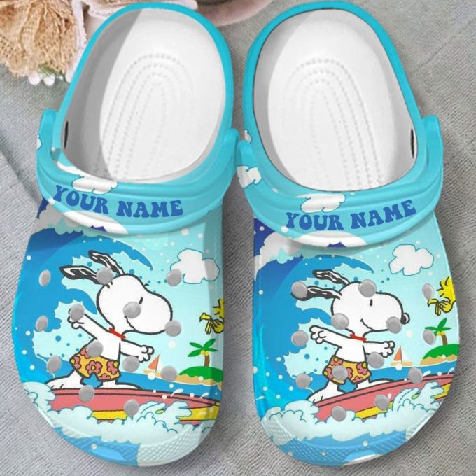 Snoopy Surfing Time Blue Clogs For Kids And Adults