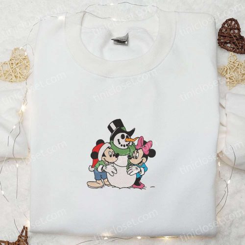 Disney Christmas Sweatshirt: Snowman Mickey Minnie Embroidered Hoodie – Perfect Family Gift