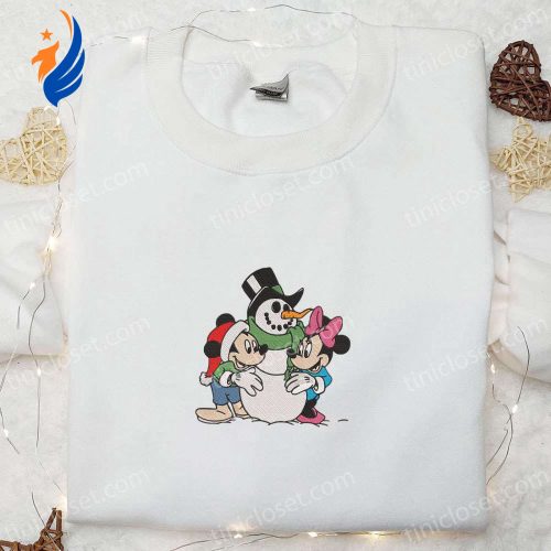 Disney Christmas Sweatshirt: Snowman Mickey Minnie Embroidered Hoodie – Perfect Family Gift
