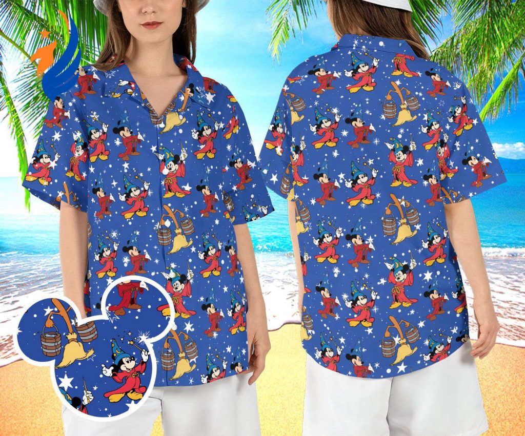Sorcerer Mickey Hawaiian Shirt: WDW & Disneyland Aloha Magic Kingdom & Fantasia Wizard Button-Up Sorcerer Mickey Hawaiian Shirt: WDW & Disneyland Aloha Magic Kingdom & Fantasia Wizard Button-Up