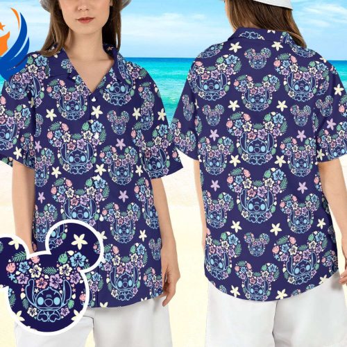Stitch Mickey Ears Hawaiian Shirt: Tropical Beach & Hibiscus Aloha Disneyland Lover Button Up