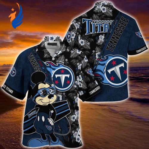 Tennessee Titans NFL Summer Hawaiian Shirt – Mickey and Floral Pattern Stand out with this vibrant Titans themed shirt!