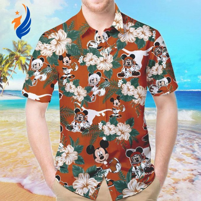 Texas Longhorns & Mickey Mouse Hawaiian Shirt – Perfect Blend of Texan Pride and Disney Magic!