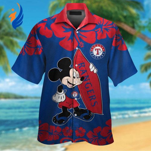 Texas Rangers & Mickey Mouse Hawaiian Shirt: Vibrant MLB Disney Collaboration for Fan-Favorite Style!