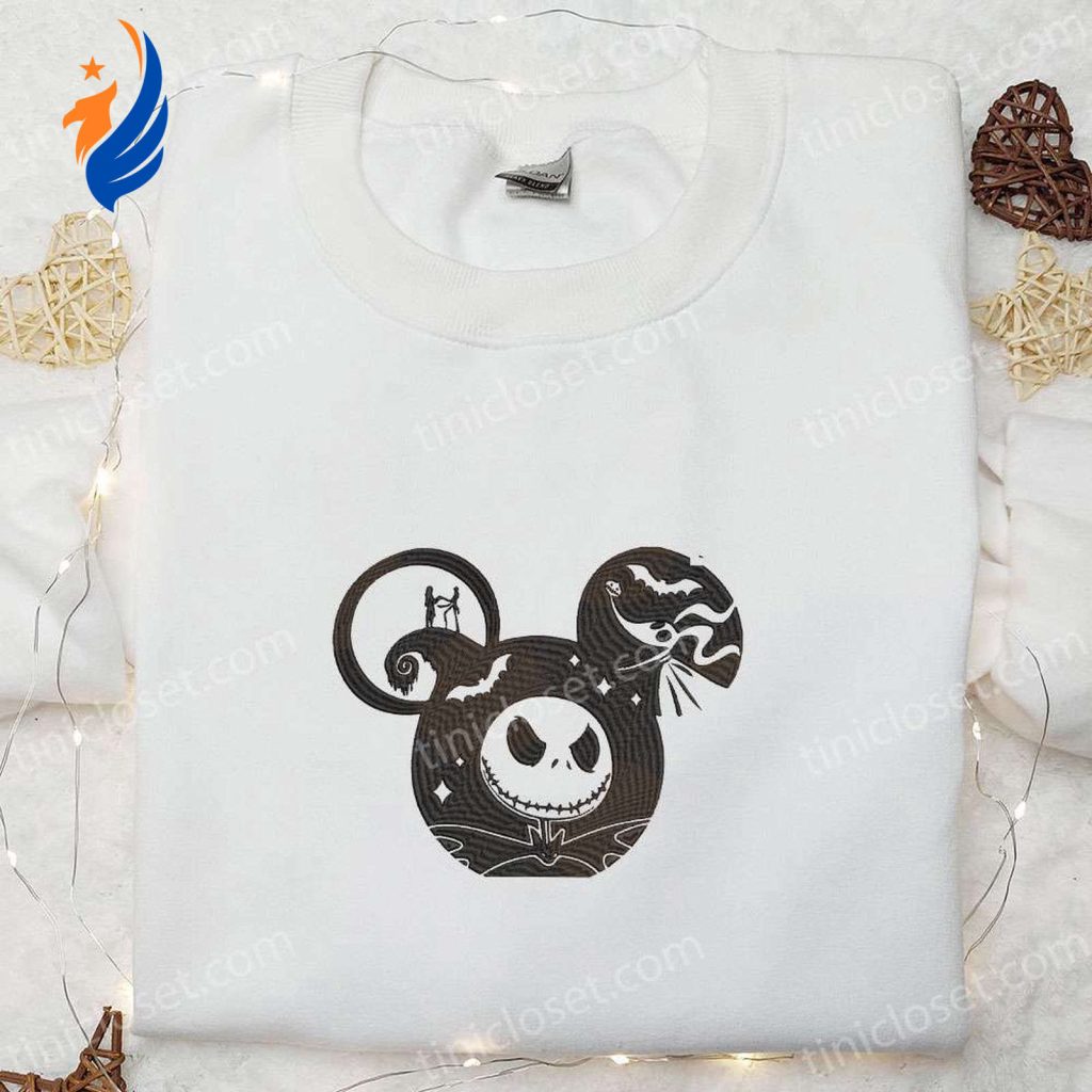 Nightmare Before Christmas Jack Sally Skeleton x Mickey Embroidered Shirt: Disney Halloween Gift for Family Nightmare Before Christmas Jack Sally Skeleton x Mickey Embroidered Shirt: Disney Halloween Gift for Family