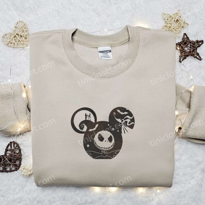 Spooky Nightmare Before Christmas Jack Sally Skeleton x Mickey Embroidered Shirt: Perfect Disney Halloween Gift for Family