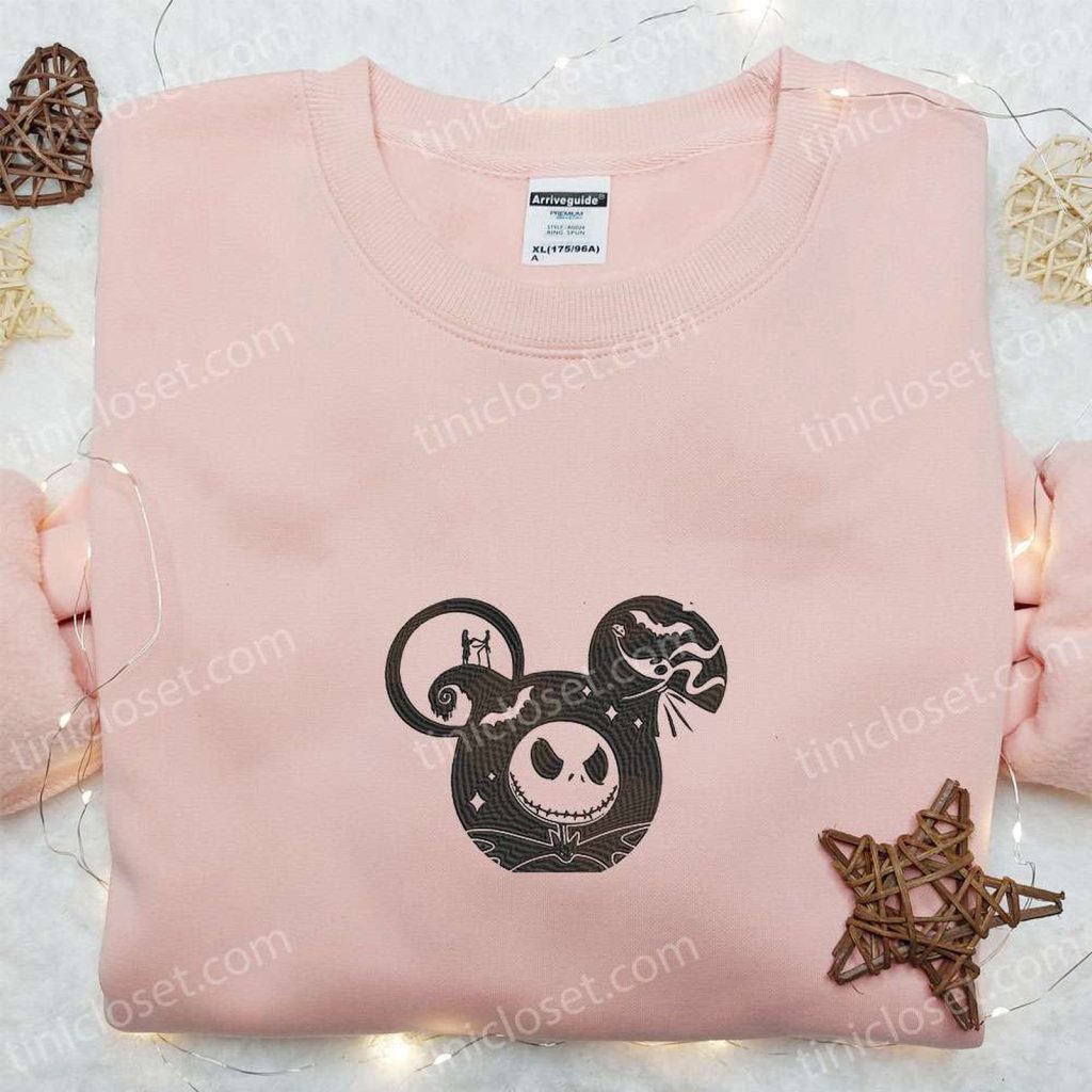 Nightmare Before Christmas Jack Sally Skeleton x Mickey Embroidered Shirt: Disney Halloween Gift for Family Nightmare Before Christmas Jack Sally Skeleton x Mickey Embroidered Shirt: Disney Halloween Gift for Family