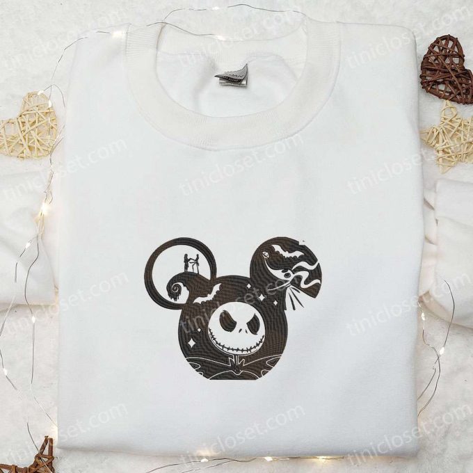 Nightmare Before Christmas Jack Sally Skeleton x Mickey Shirt – Disney Halloween Embroidered Gift for Family