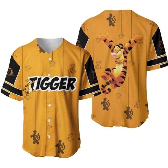 Tigger Dancing Winnie Pooh Black Orange Disney Unisex Cartoon Baseball Jersey – Custom Casual Outfits for a Fun and Stylish Look!
