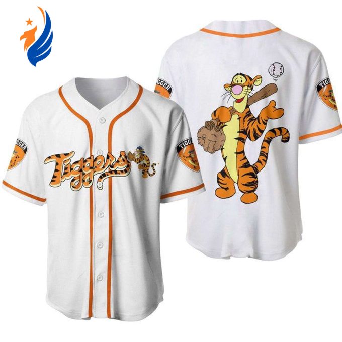 Tigger Winnie Pooh White Orange Disney Custom Baseball Jersey: Fun Cartoon Graphic Outfit Gift for Men Dad Tigger Winnie Pooh White Orange Disney Custom Baseball Jersey: Fun Cartoon Graphic Outfit Gift for Men Dad