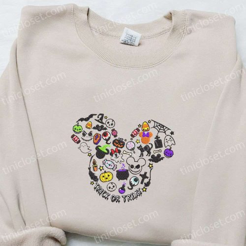 Spooky Disney Embroidered Shirt & Hoodie: Trick or Treat Mickey Characters Best Halloween Gift Ideas