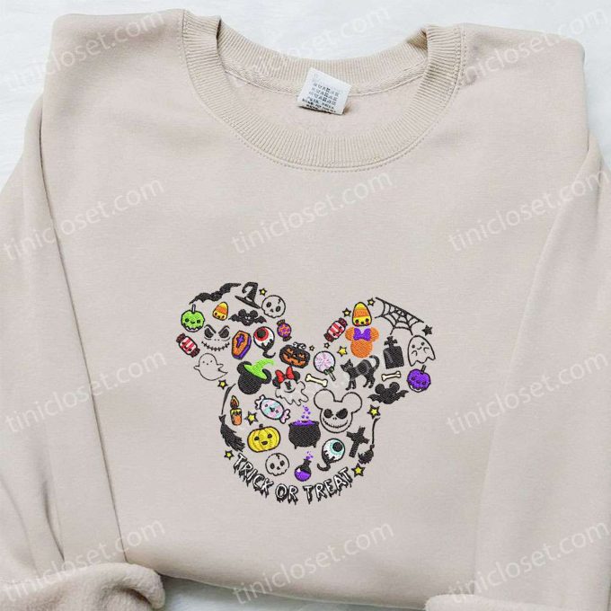 Spooky Disney Embroidered Shirt & Hoodie: Trick or Treat Mickey Characters Best Halloween Gift Ideas