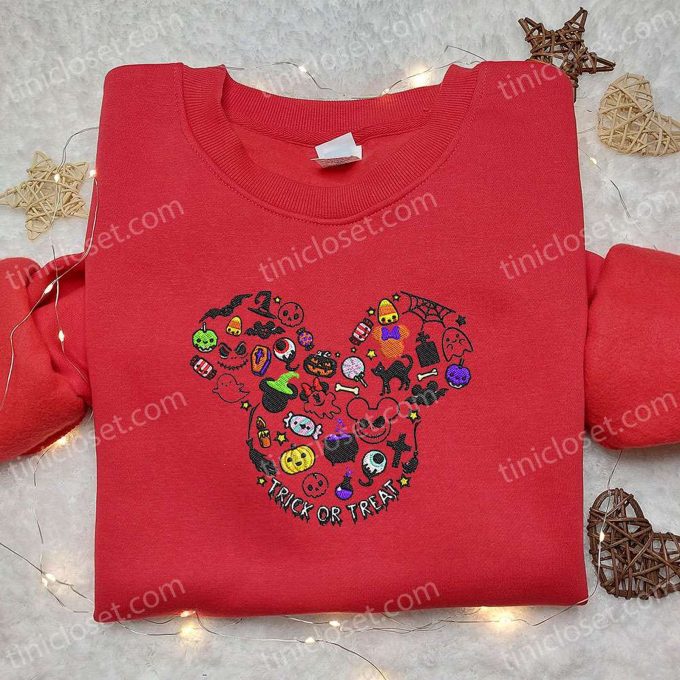 Spooky Disney Embroidered Shirt & Hoodie: Trick or Treat Mickey Characters Best Halloween Gift Ideas