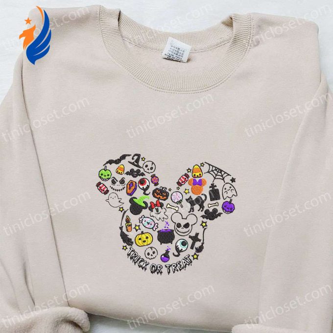 Spooky Disney Embroidered Shirt & Hoodie: Trick or Treat Mickey Characters Best Halloween Gift Ideas Spooky Disney Embroidered Shirt & Hoodie: Trick or Treat Mickey Characters Best Halloween Gift Ideas