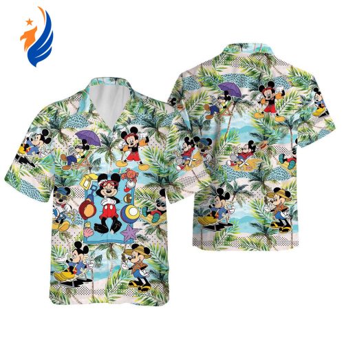 Tropical Disney Mickey Hawaiian Short Sleeve Shirt – Beach Mickey: Vibrant and Fun Vacation Apparel