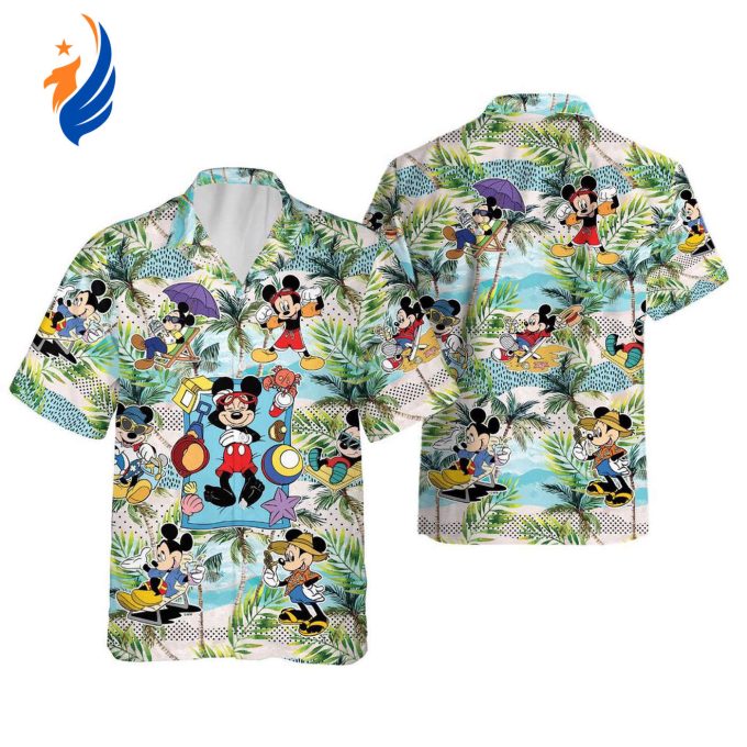 Tropical Disney Mickey Hawaiian Short Sleeve Shirt – Beach Mickey: Vibrant and Fun Vacation Apparel