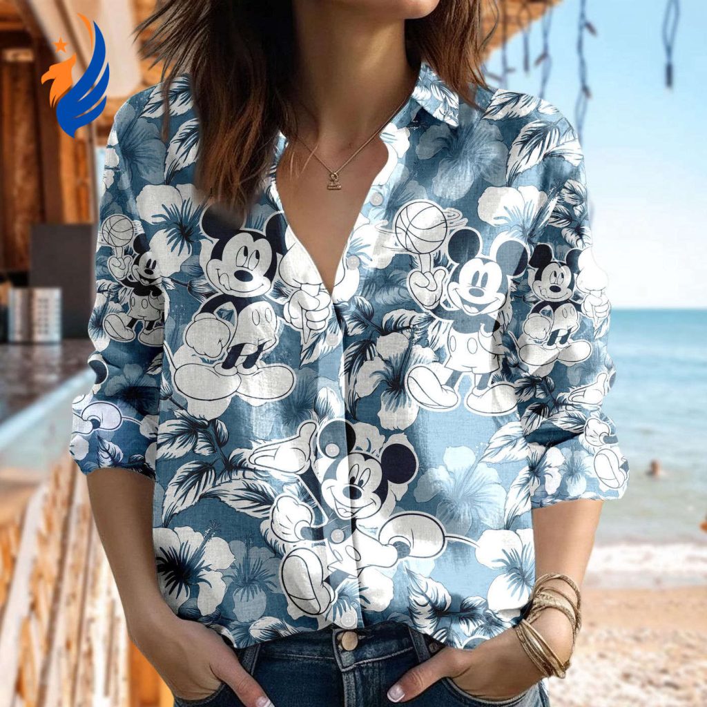 Tropical Mickey Mouse Linen Shirt: Casual Button Down for Women Perfect for Magic Kingdom Trip Tropical Mickey Mouse Linen Shirt: Casual Button Down for Women Perfect for Magic Kingdom Trip