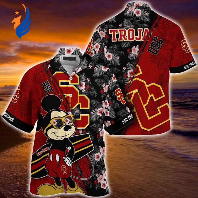 Stylish Usc Trojans Hawaiian Shirt with Mickey and Floral Pattern – Perfect for Summer NCAA Fans