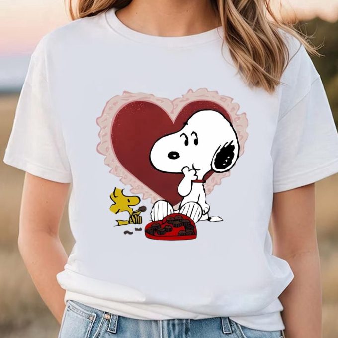 Valentine Day T Shirt, Snoopy And Woodstock Eat Chocolate Valentine Day Shirt