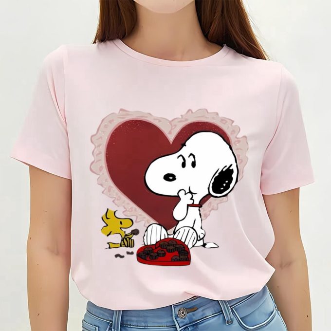 Valentine Day T Shirt, Snoopy And Woodstock Eat Chocolate Valentine Day Shirt