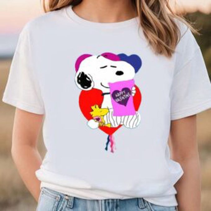 Valentine Day T Shirt, Snoopy And Woodstock Happy Valentine Shirt
