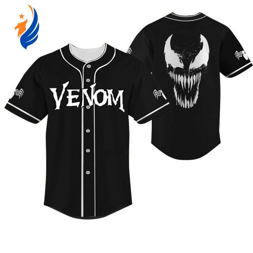 Men s Venom Horror Baseball Jersey: Black & White Design for a Striking Sports Look