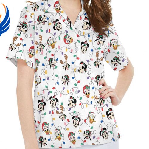 Disneyland Family Summer Vacation: Mickey And Friends & Lion King Hawaiian Shirts – Safari Mode Outfits Vintage Mickey And Friends Christmas Light Hawaiian Shirt - Disney Merry Christmas Xmas Hawaii Party Shirt Perfect for Disneyland Holiday Trip