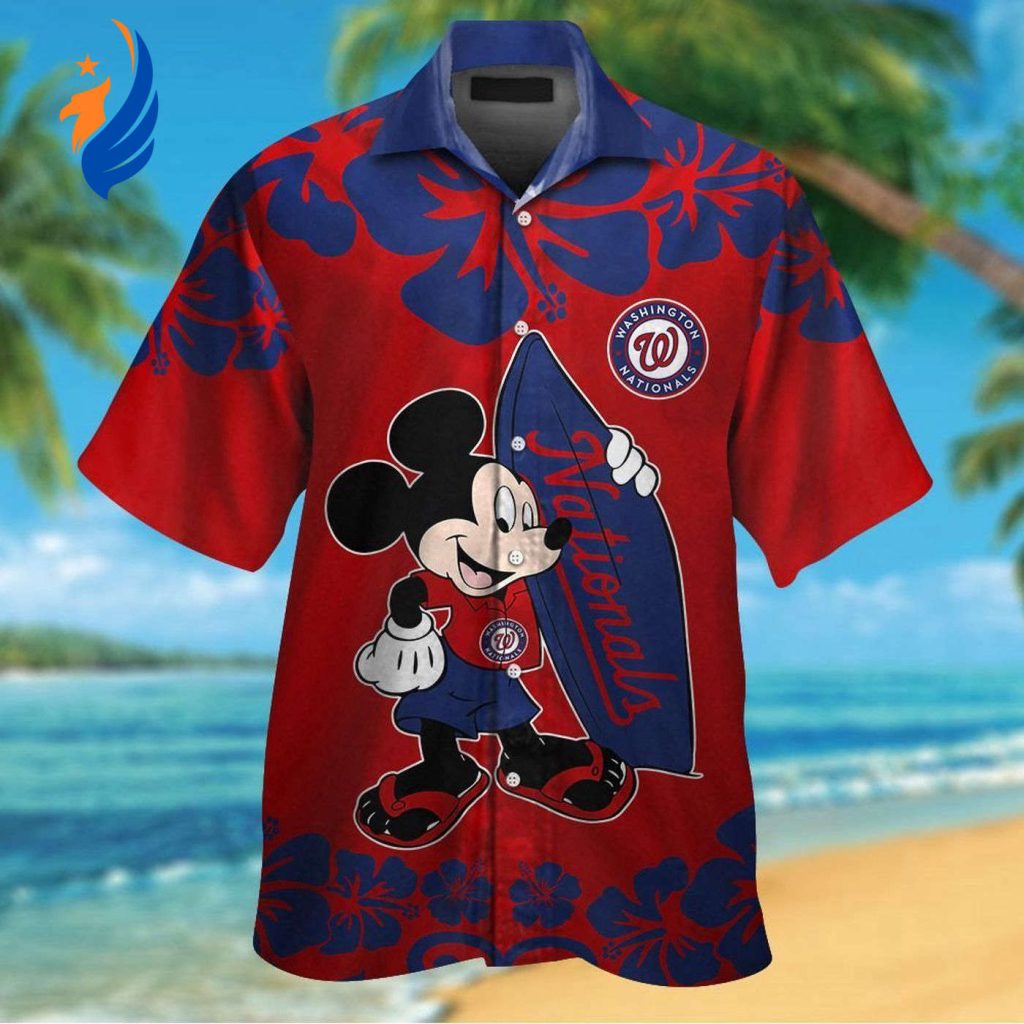 Washington Nationals Mickey Mouse Hawaiian Shirt Set – Short Sleeve Button Up for Men Women Kids Washington Nationals Mickey Mouse Hawaiian Shirt Set – Short Sleeve Button Up for Men Women Kids