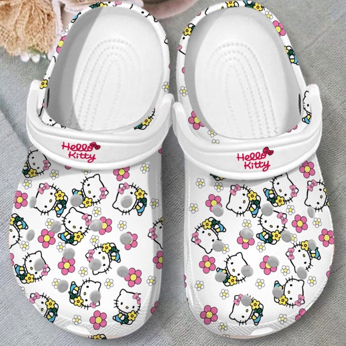 Water-resistant Clogs Hello Kitty And Cute Flowers Pattern Clogs For Kids And Adults