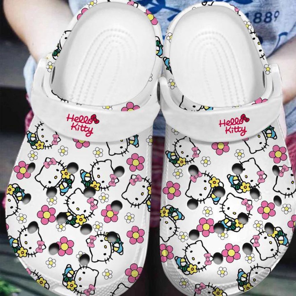 Water-resistant Clogs Hello Kitty And Cute Flowers Pattern Clogs For Kids And Adults Water-resistant Clogs Hello Kitty And Cute Flowers Pattern Clogs For Kids And Adults