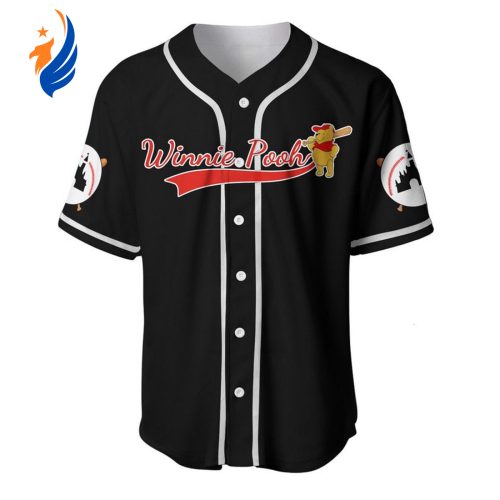 Winnie Pooh Cartoon Graphics Unisex Baseball Jersey - Black - All Over Print Shirt
