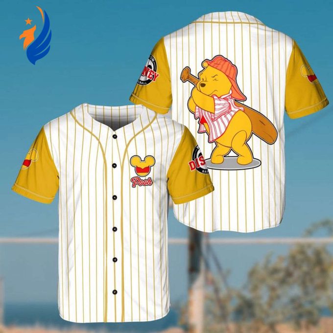 Winnie the Pooh Disney Cartoon All Over Print Baseball Jersey – Catcher Design Pinstripe Graphic Winnie the Pooh Disney Cartoon All Over Print Baseball Jersey – Catcher Design Pinstripe Graphic