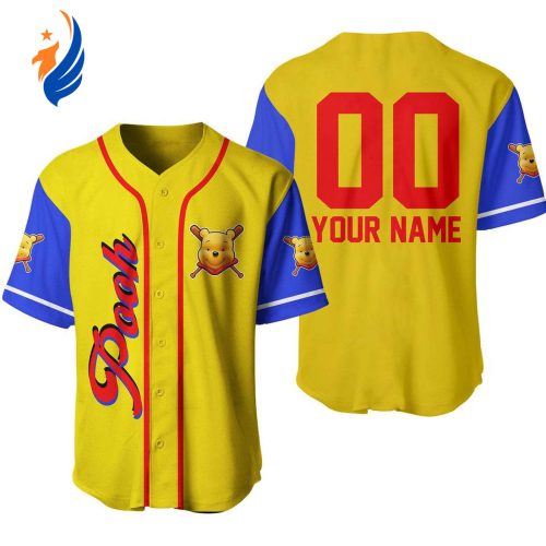Customized Winnie the Pooh Baseball Jersey in Yellow Red and Blue - Disney Inspired Design