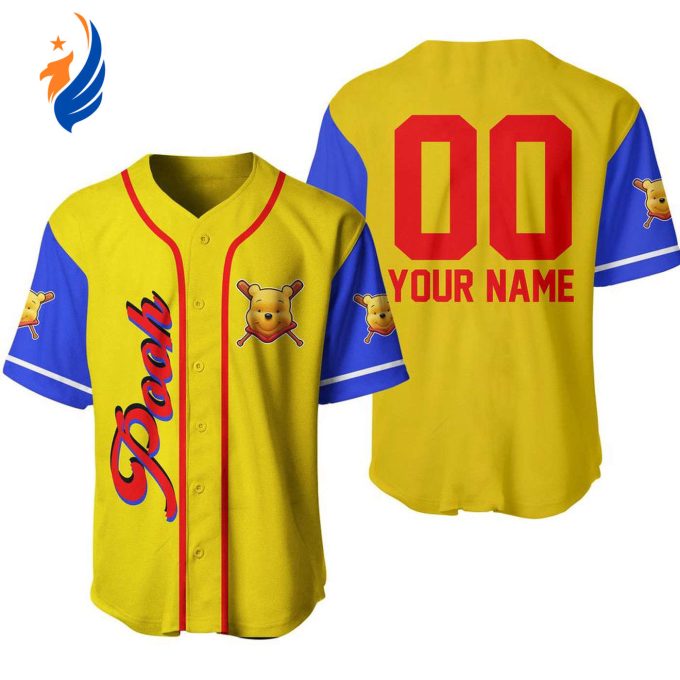 Customized Winnie the Pooh Baseball Jersey in Yellow Red and Blue – Disney Inspired Design Customized Winnie the Pooh Baseball Jersey in Yellow Red and Blue – Disney Inspired Design