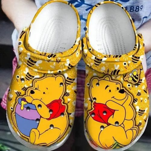 Winnie The Pooh And Cute Bee Honey Orange Blue Clogs For Kids And Adutls