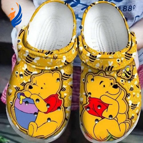 Winnie The Pooh And Cute Bee Honey Orange Blue Clogs For Kids And Adutls