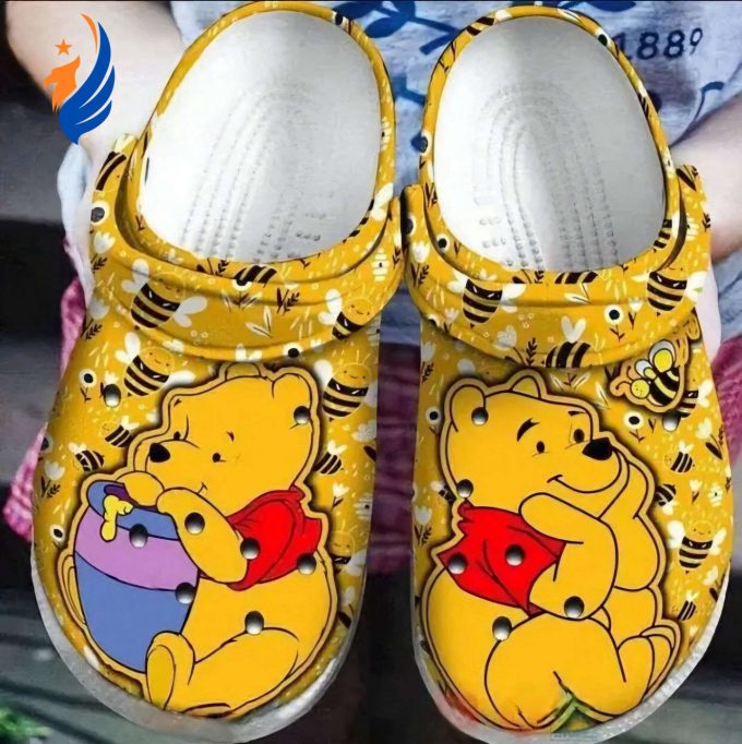 Winnie The Pooh And Cute Bee Honey Orange Blue Clogs For Kids And Adutls