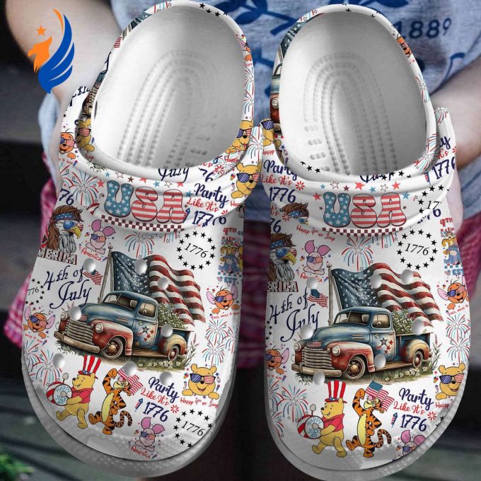 Winnie The Pooh And Frieds On USA Independence Day White Clogs For Kids And Adutls Winnie The Pooh And Frieds On USA Independence Day White Clogs For Kids And Adutls