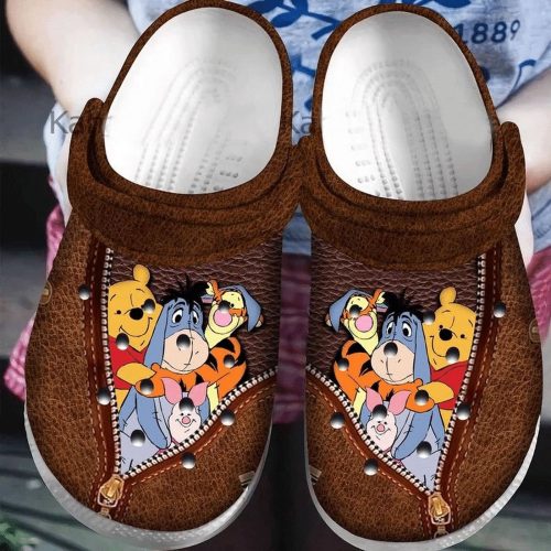 Winnie The Pooh And Friends Hiden In Pocket  Brown Clogs For Kids And Adutls
