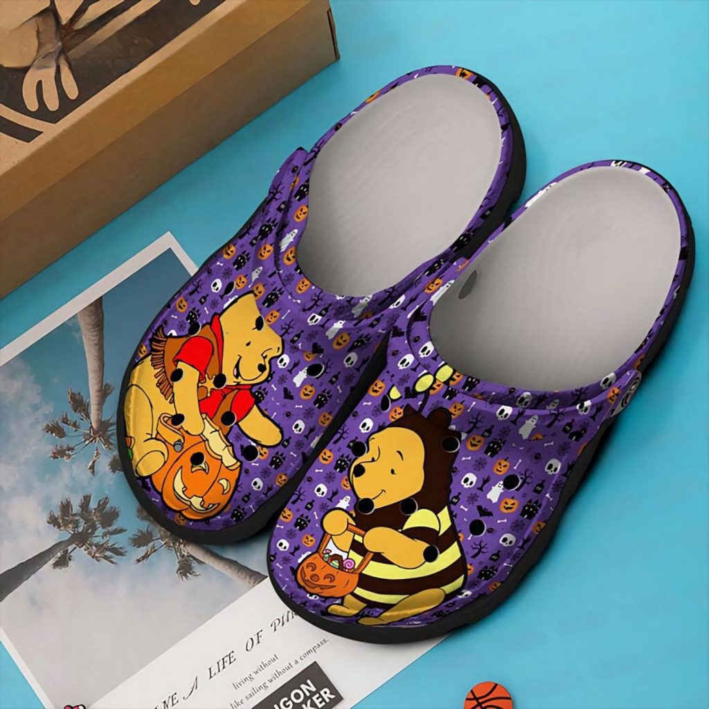 Winnie The Pooh And Halloween Pumkin Purple Clogs For Kids And Adults Winnie The Pooh And Halloween Pumkin Purple Clogs For Kids And Adults
