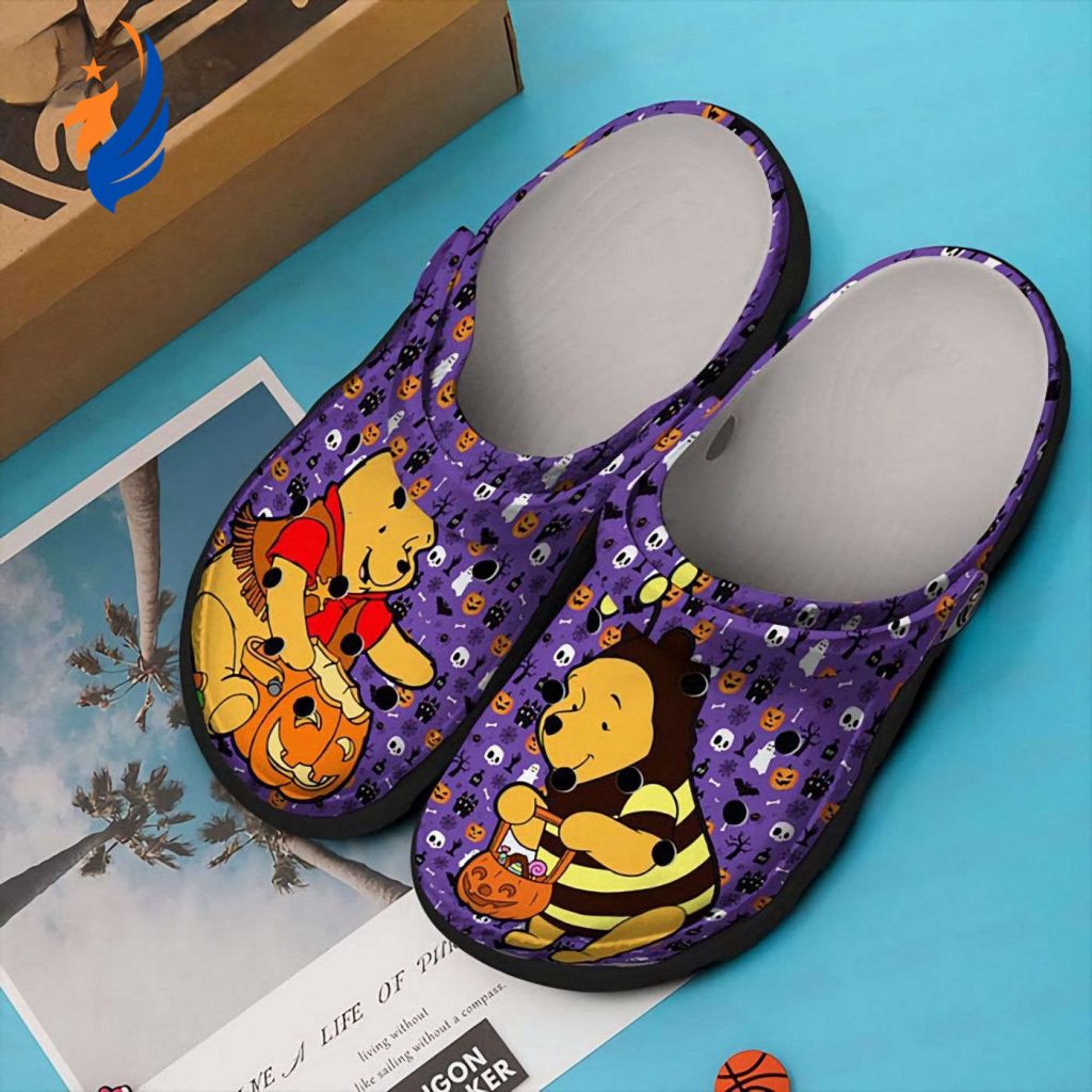 Winnie The Pooh And Halloween Pumkin Purple Clogs For Kids And Adults Winnie The Pooh And Halloween Pumkin Purple Clogs For Kids And Adults