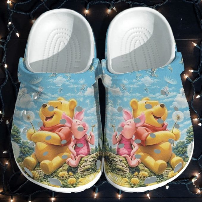 Winnie The Pooh And Piglet With Dandelion 3D Blue Sky Clogs For Kids And Adutls