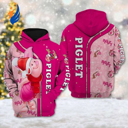 Winnie The Pooh Christmas Hoodie: Piglet Xmas TripD Sweater Cartoon All Over Print Hoodie Magic Kingdom Shirt