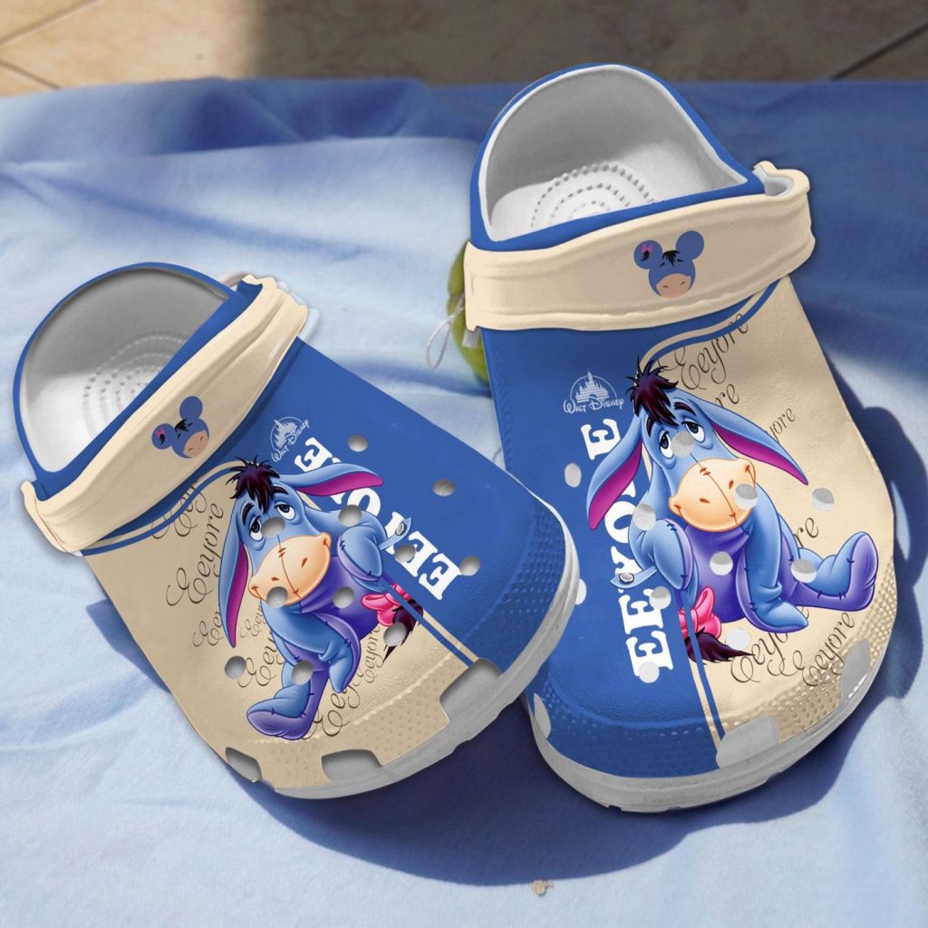 Winnie The Pooh Cute Worry Eeyore Blue And Beige Clogs For Kids And Adults Winnie The Pooh Cute Worry Eeyore Blue And Beige Clogs For Kids And Adults