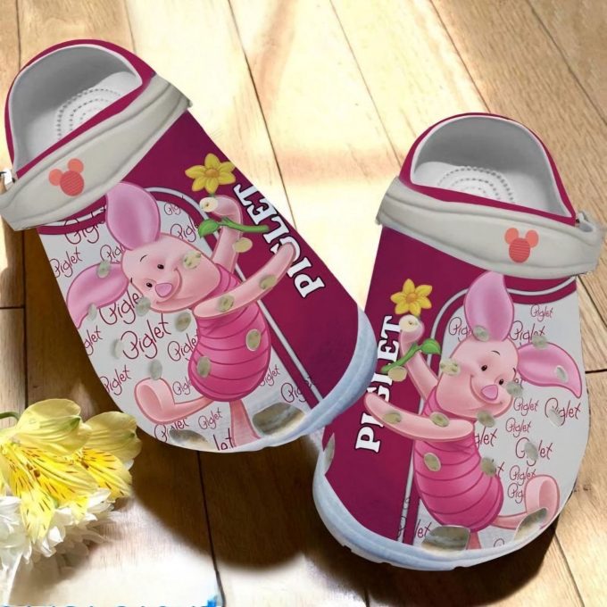 Winnie The Pooh Happy Piglet Love Flower Pink Clogs For Kids And Adults