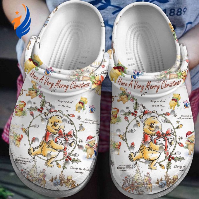 Winnie The Pooh Merry Christmast White Clogs For Kids And Adutls
