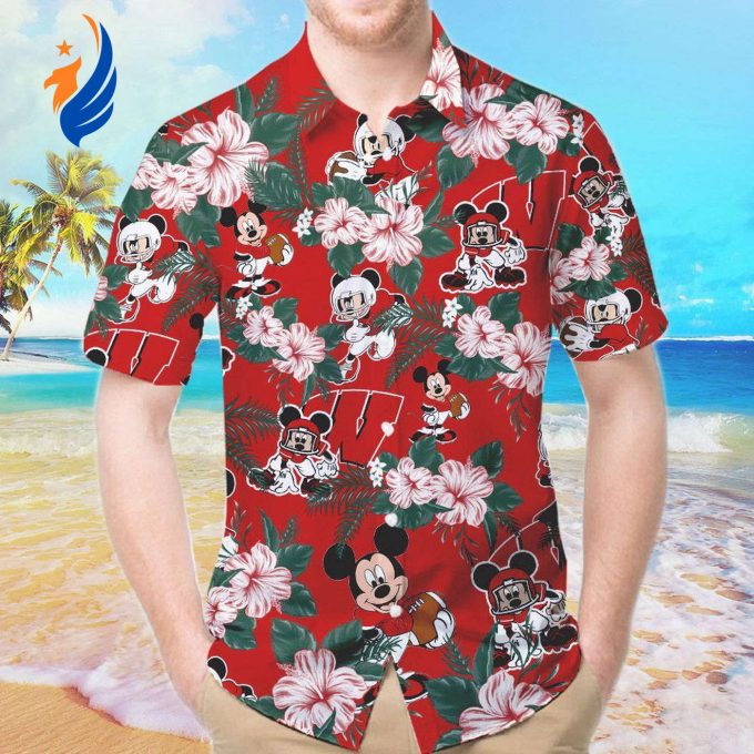 Show Your Team Spirit with Wisconsin Badgers & Mickey Mouse Hawaiian Shirt – Perfect for Game Day!